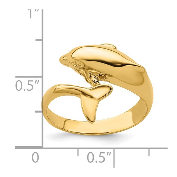 14k Yellow Gold Polished Dolphin Nautical Sea Life Ring, Size 7 - Picture 3 of 6